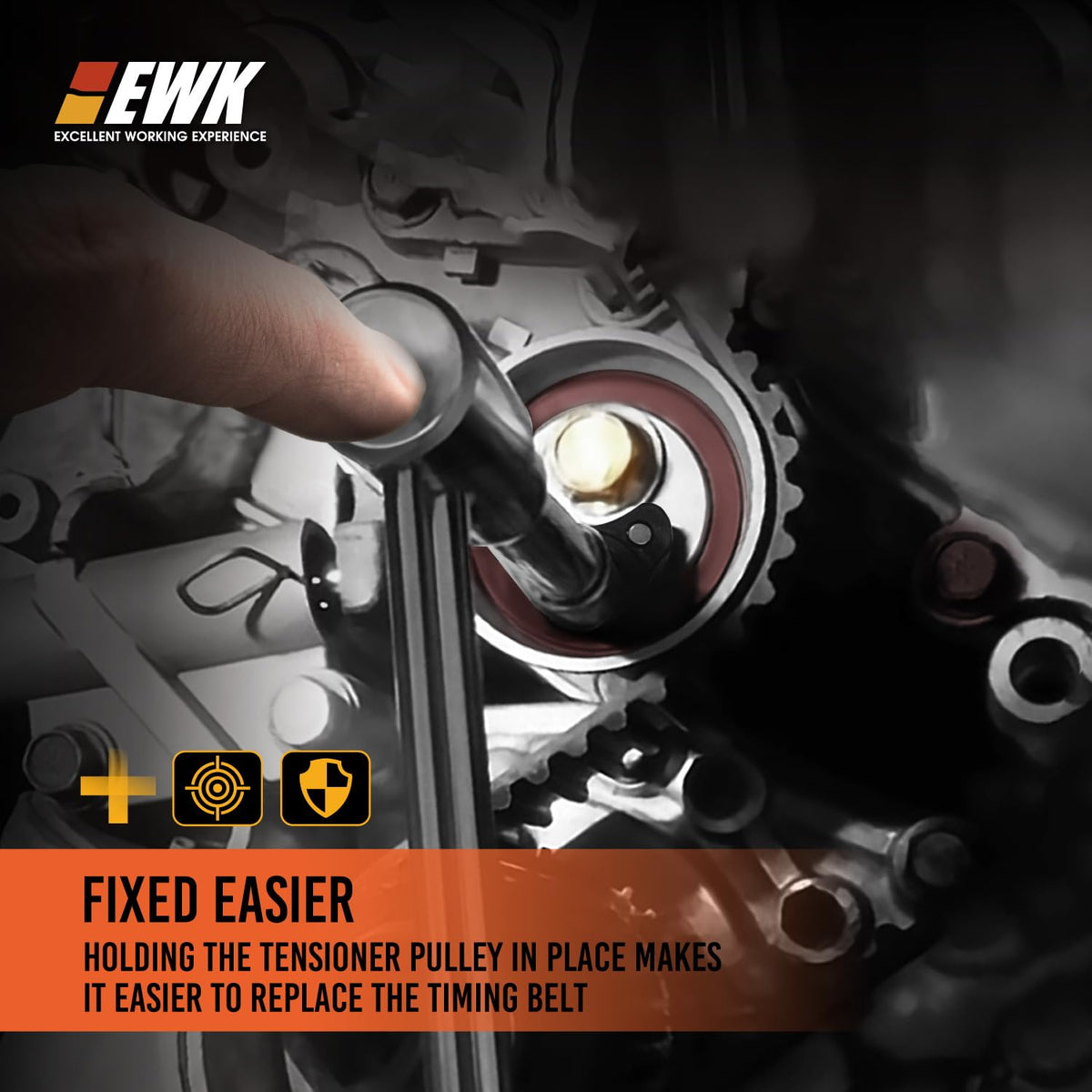 EWK tool beside a ratchet for scale showing compact size benefit for tight bays