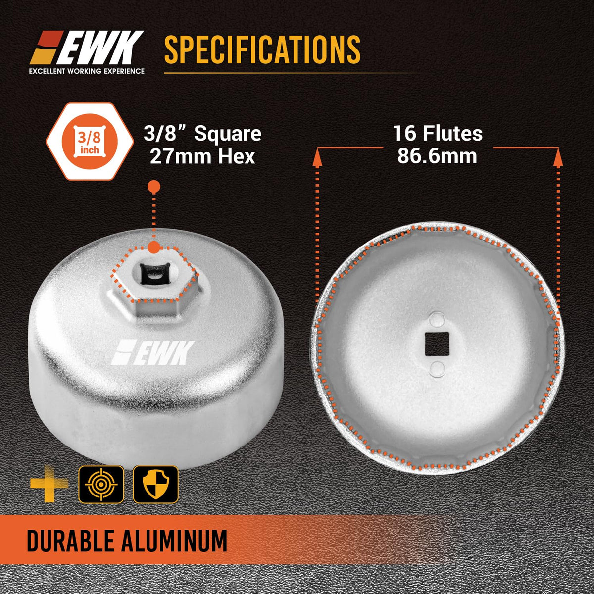 EWK side profile highlighting 16 flutes for secure grip without damage