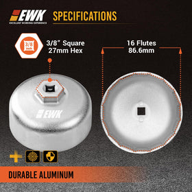 EWK side profile highlighting 16 flutes for secure grip without damage