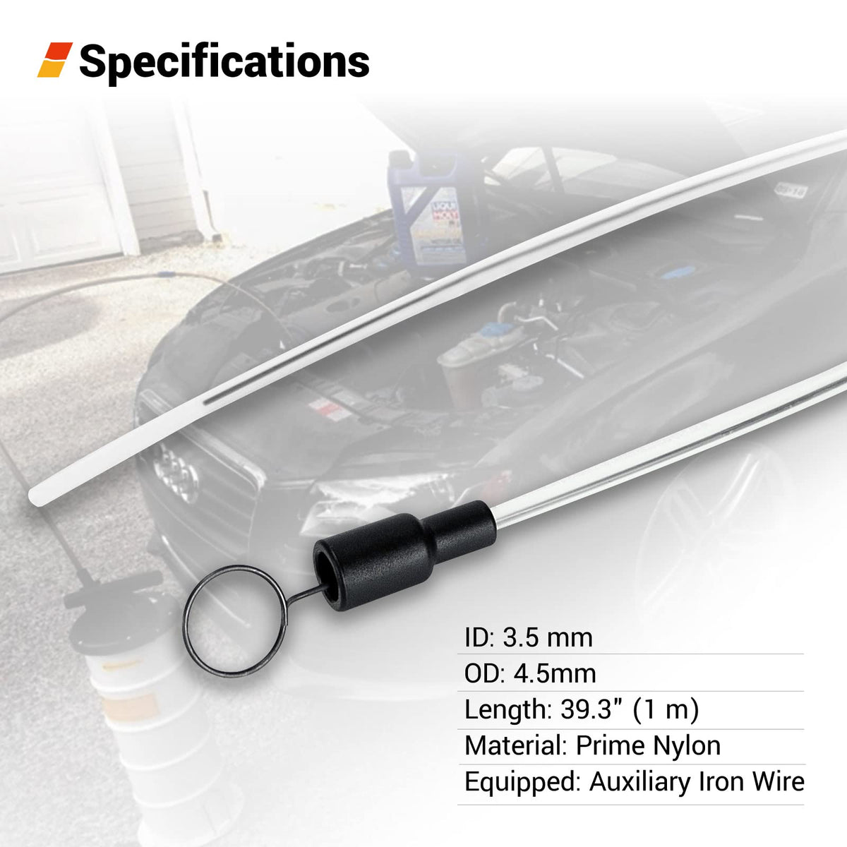 Close texture view of EWK nylon hose highlighting oil‑resistant material and durability