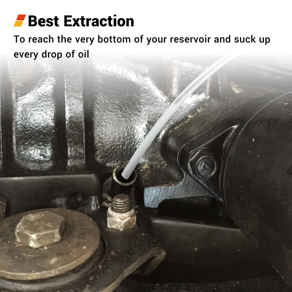EWK slim hose in garage use with oil extractor showing faster, cleaner fluid removal