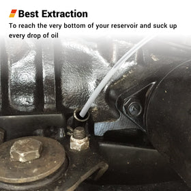 EWK slim hose in garage use with oil extractor showing faster, cleaner fluid removal