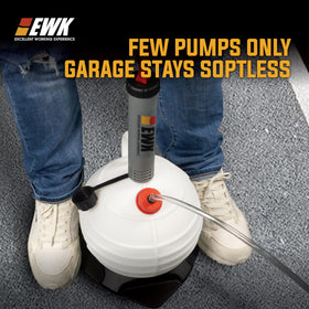 EWK wide step-on base stabilizing the unit, preventing spills during manual pumping