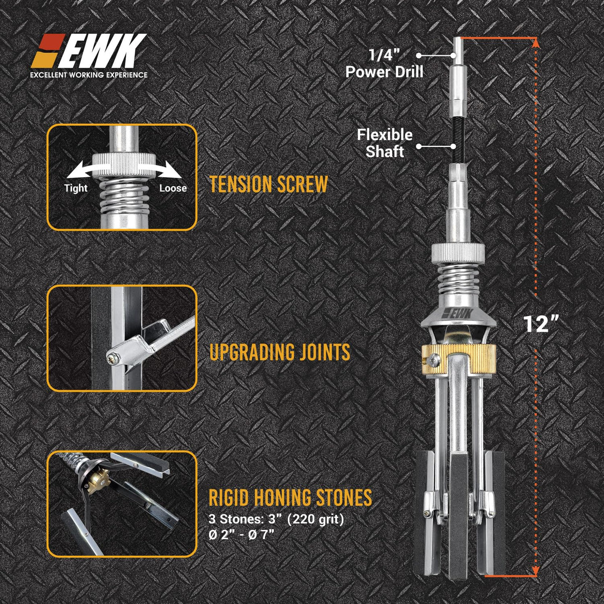 EWK close-up of replaceable 220-grit stones highlighting abrasive texture for controlled deglazing