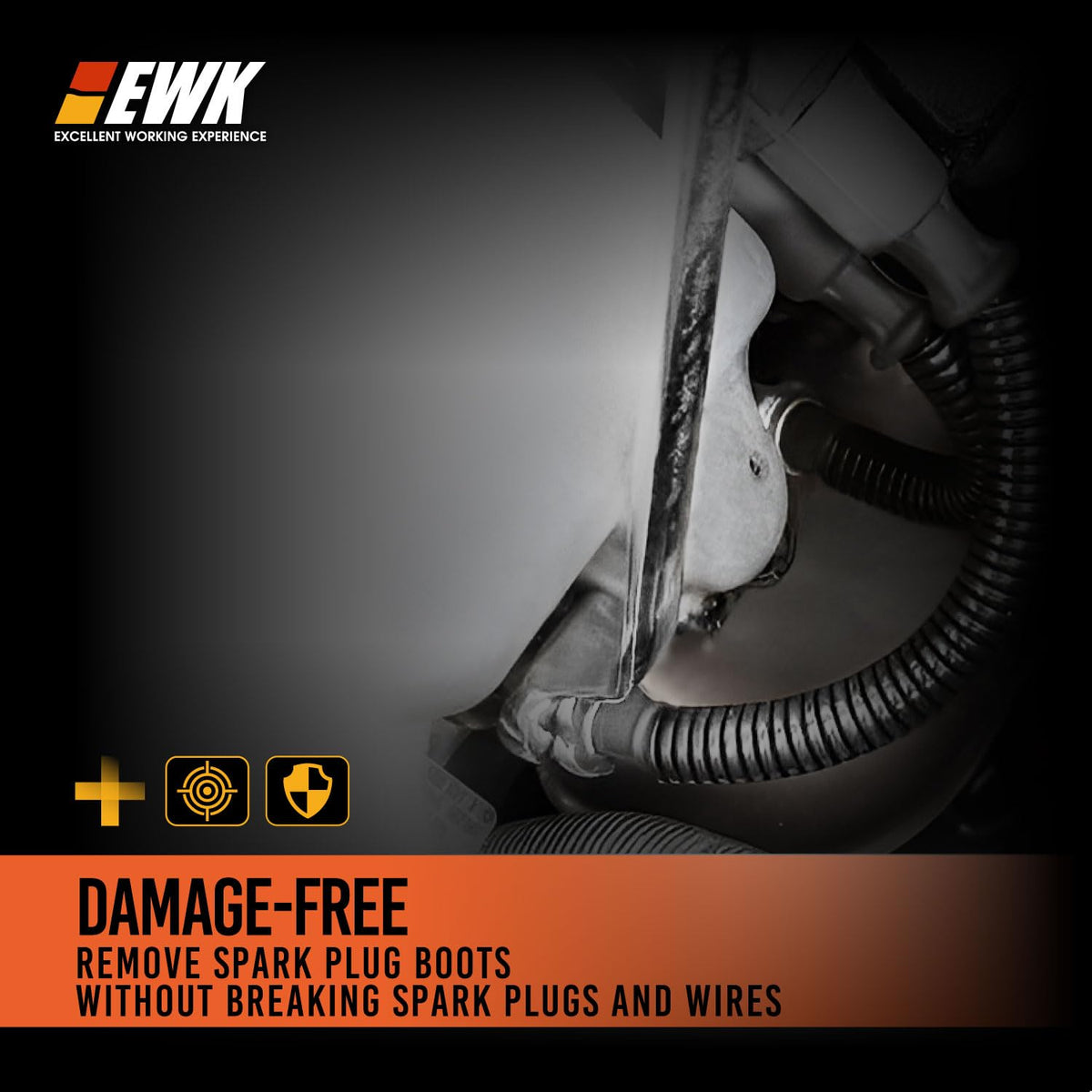 EWK tool in use inside a Mercedes engine speeding spark plug service