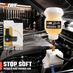 EWK vacuum pump connected to a vehicle bleeder demonstrating solo use benefit