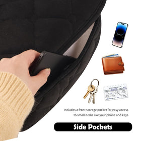 EWOJUYE storage pocket front view holding phone and keys for quick access