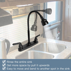 EXCELFU close-up of stainless-steel arch and spout showing flexible reach benefit