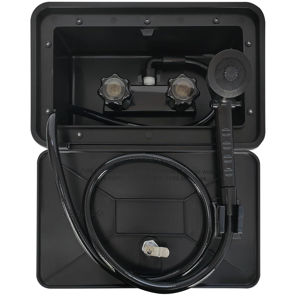 EXCELFU front view of exterior shower box showing durable build and neat finish