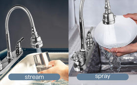 EXCELFU faucet installed in an RV sink demonstrating compact fit and practical use