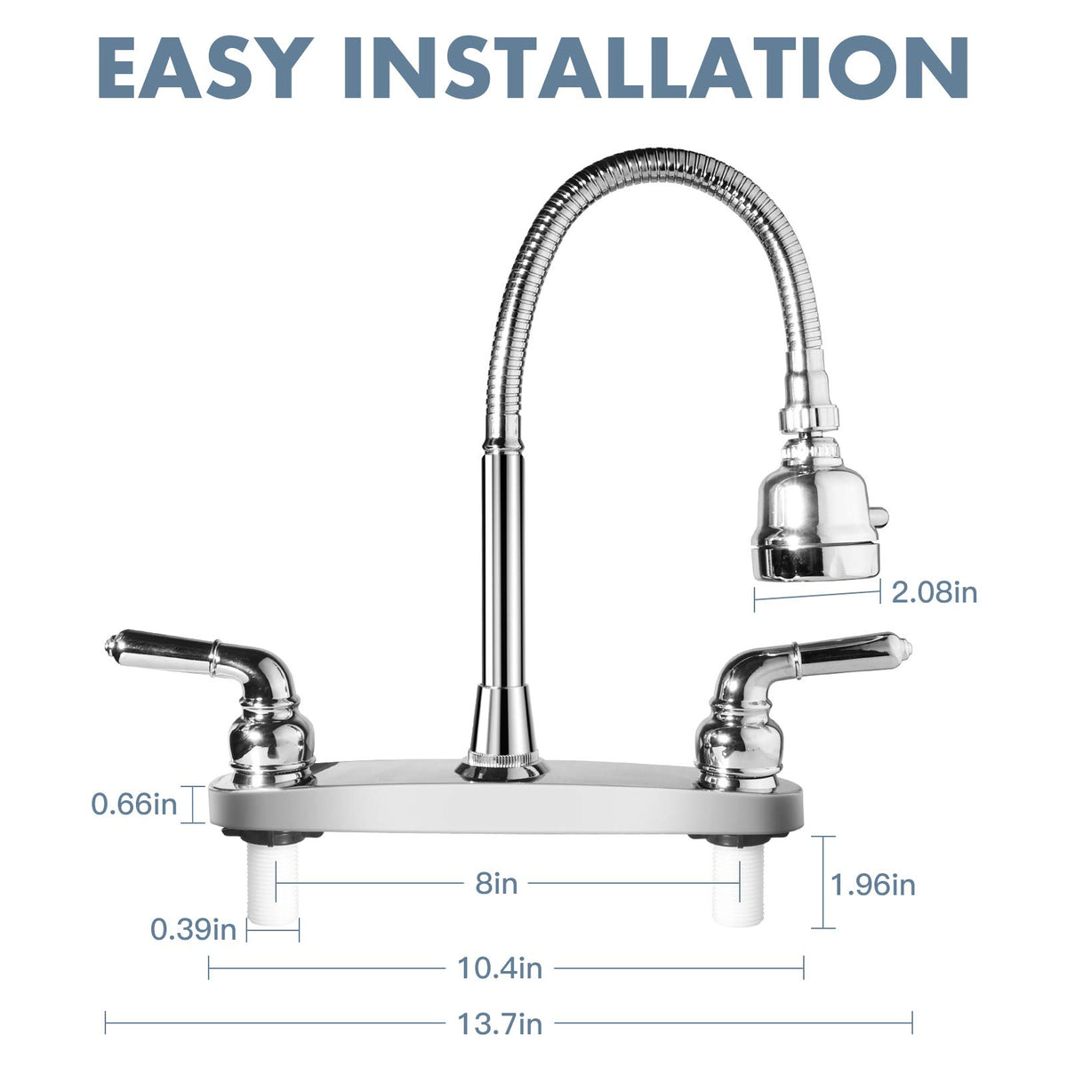 EXCELFU faucet next to ruler to show 8-inch reach and scale for planning fit