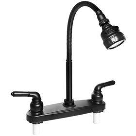 EXCELFU front overview of RV faucet showing compact two-hole footprint and durable design