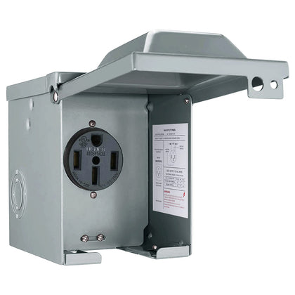 EXCELFU front view of NEMA 14-50R showing weatherproof cover and easy access