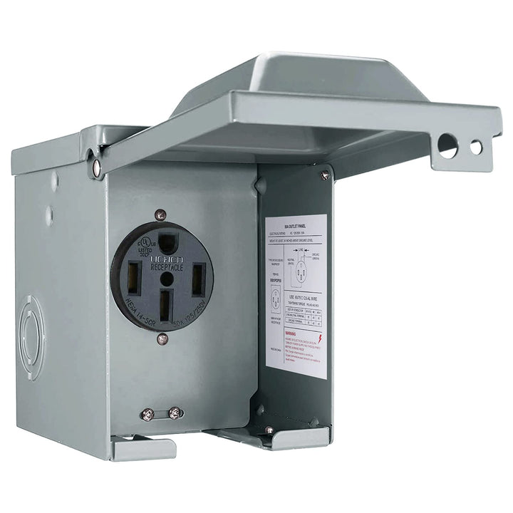 EXCELFU front view of NEMA 14-50R showing weatherproof cover and easy access