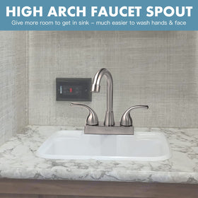 EXCELFU high-arch spout detail showing increased sink clearance