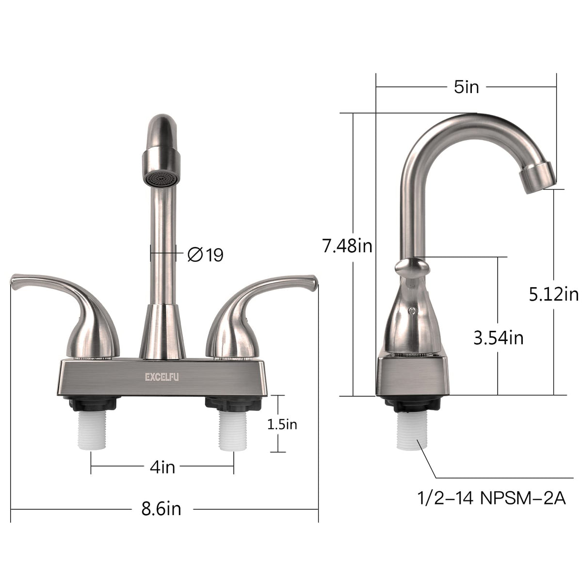 EXCELFU installation scale next to ruler showing compact 4-inch fit