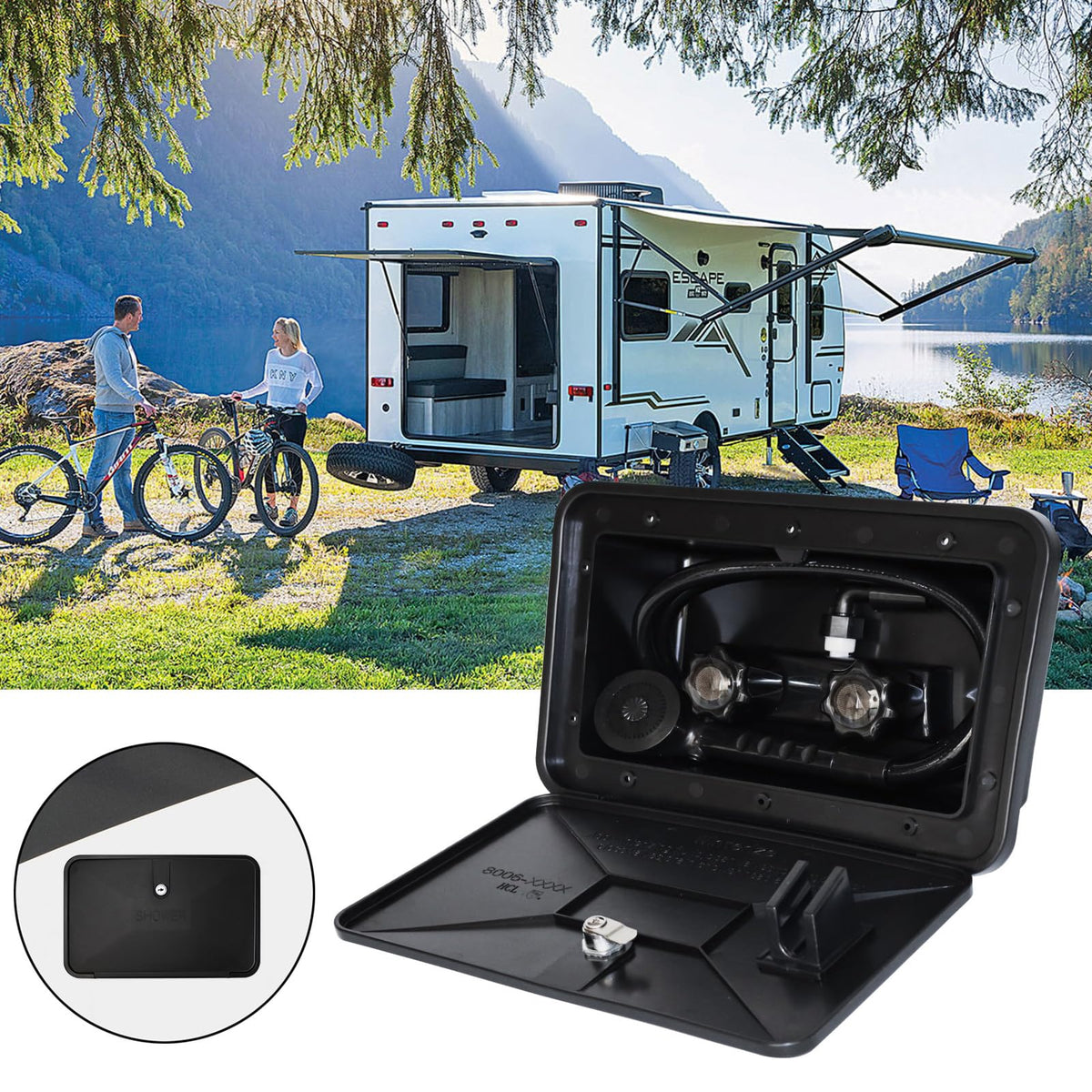EXCELFU locked shower box with key safeguarding campsite water access