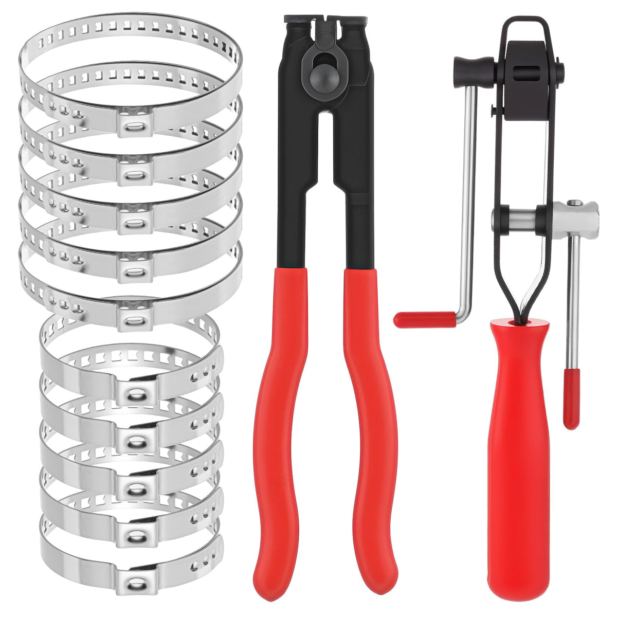 Exclaith toolkit front view showing pliers and 10 clamps, durable and complete