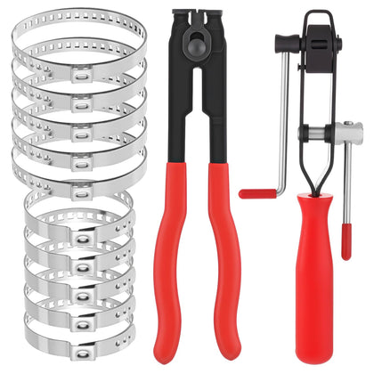 Exclaith toolkit front view showing pliers and 10 clamps, durable and complete