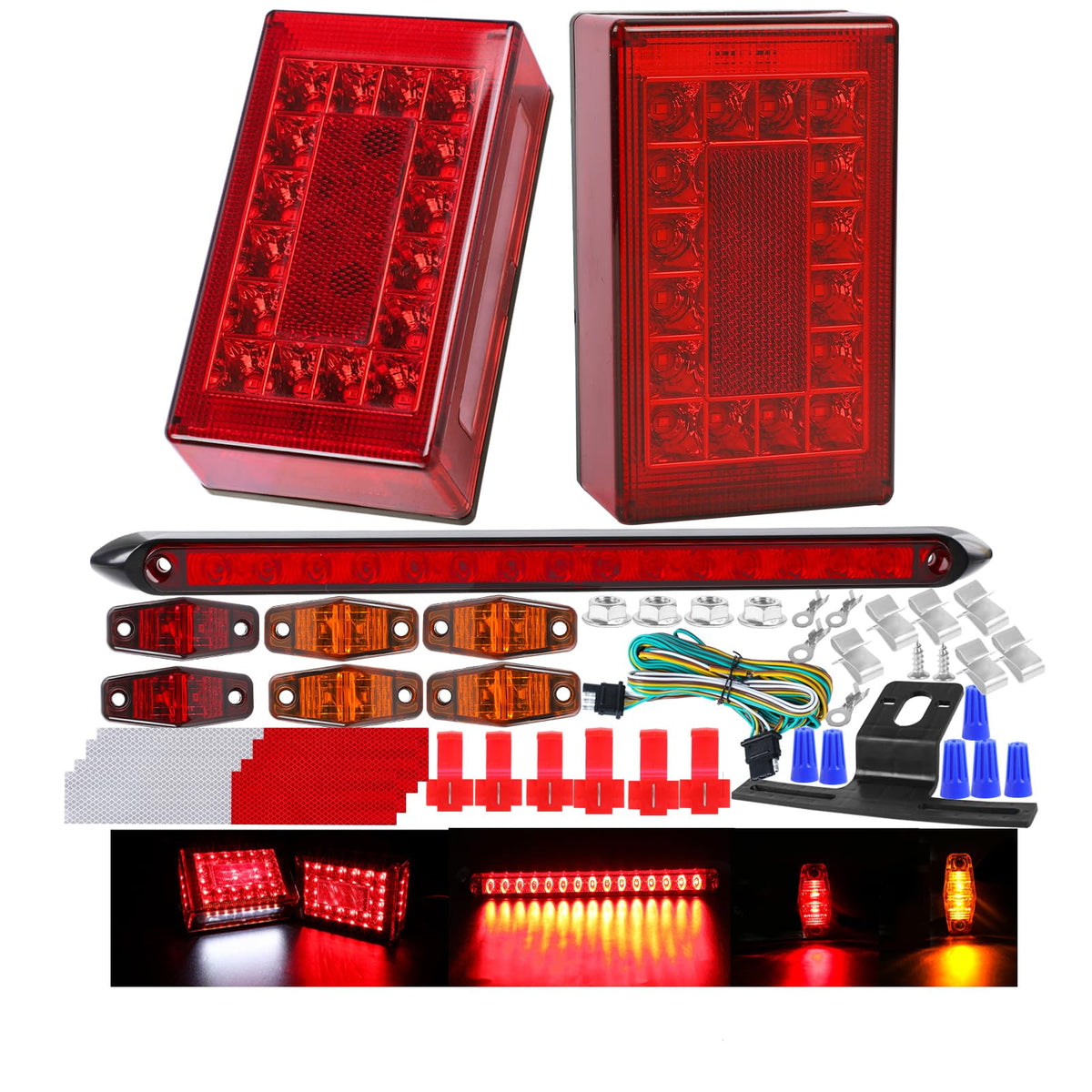 EXERAUO front view 6-inch rectangle taillight showing bright LED visibility