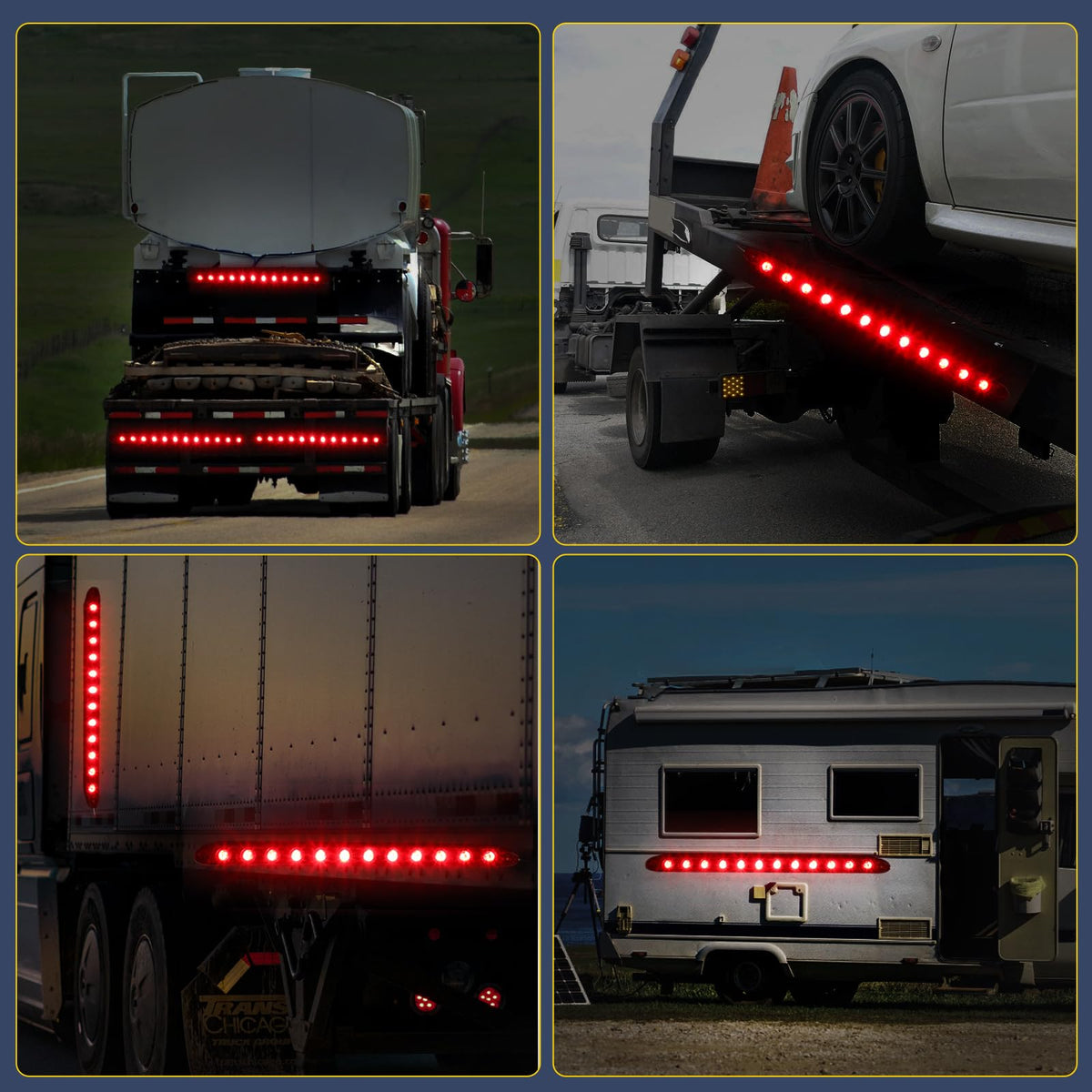 EXERAUO nighttime shot on trailer showing enhanced visibility and safety