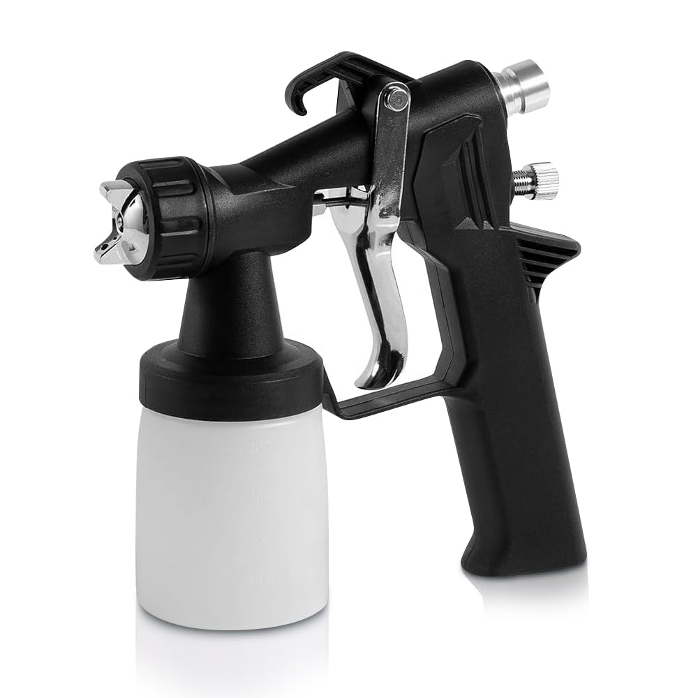 Existing Beauty spray gun front view showing controls and ergonomic grip for precise application