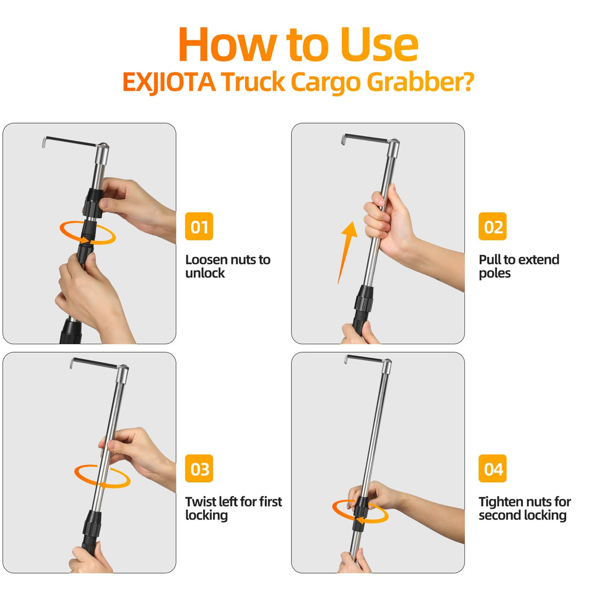 EXJIOTA pole fully extended beside tape measure to show 6ft reach advantage