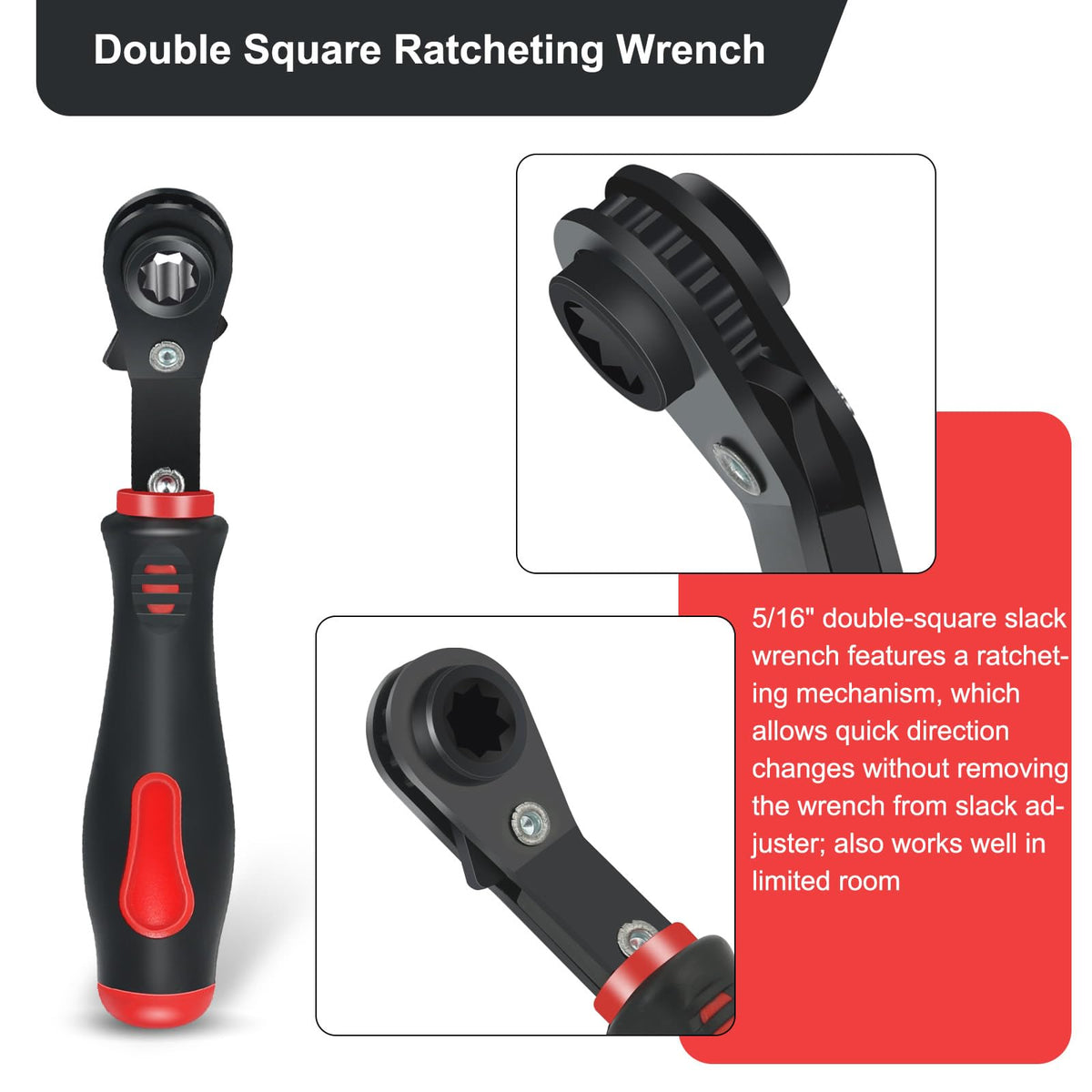 EXJIOTA fork-end release tool detail engaging a slack adjuster button to prevent slips
