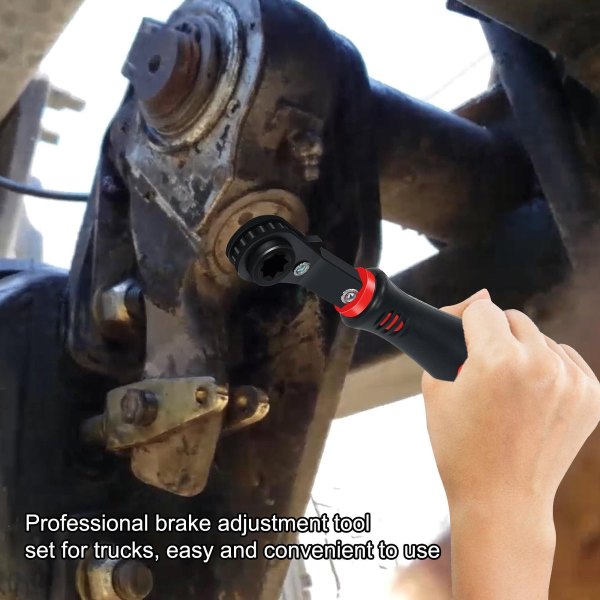 EXJIOTA tools in use on trailer slack adjuster demonstrating quick roadside adjustment benefit