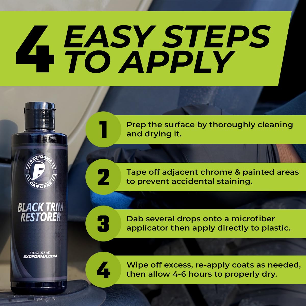 ExoForma bottle with applicator pads and cloths highlighting everything-included convenience