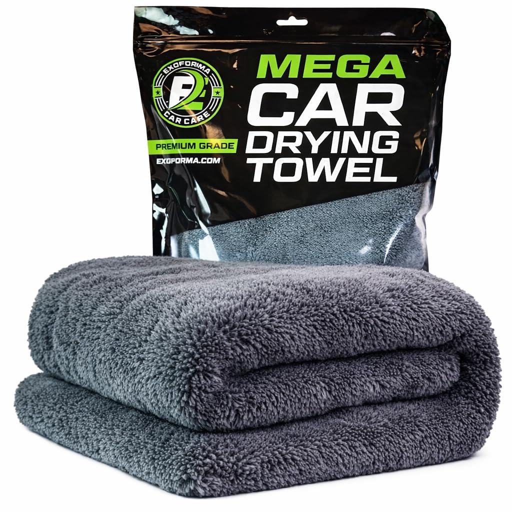 ExoForma front view of towel folded showing brand and quick absorption benefit