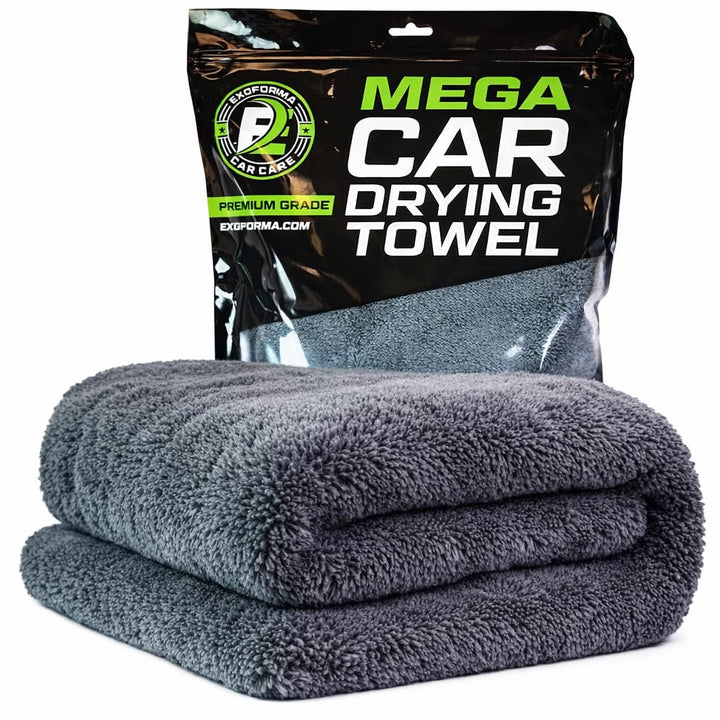 ExoForma front view of towel folded showing brand and quick absorption benefit