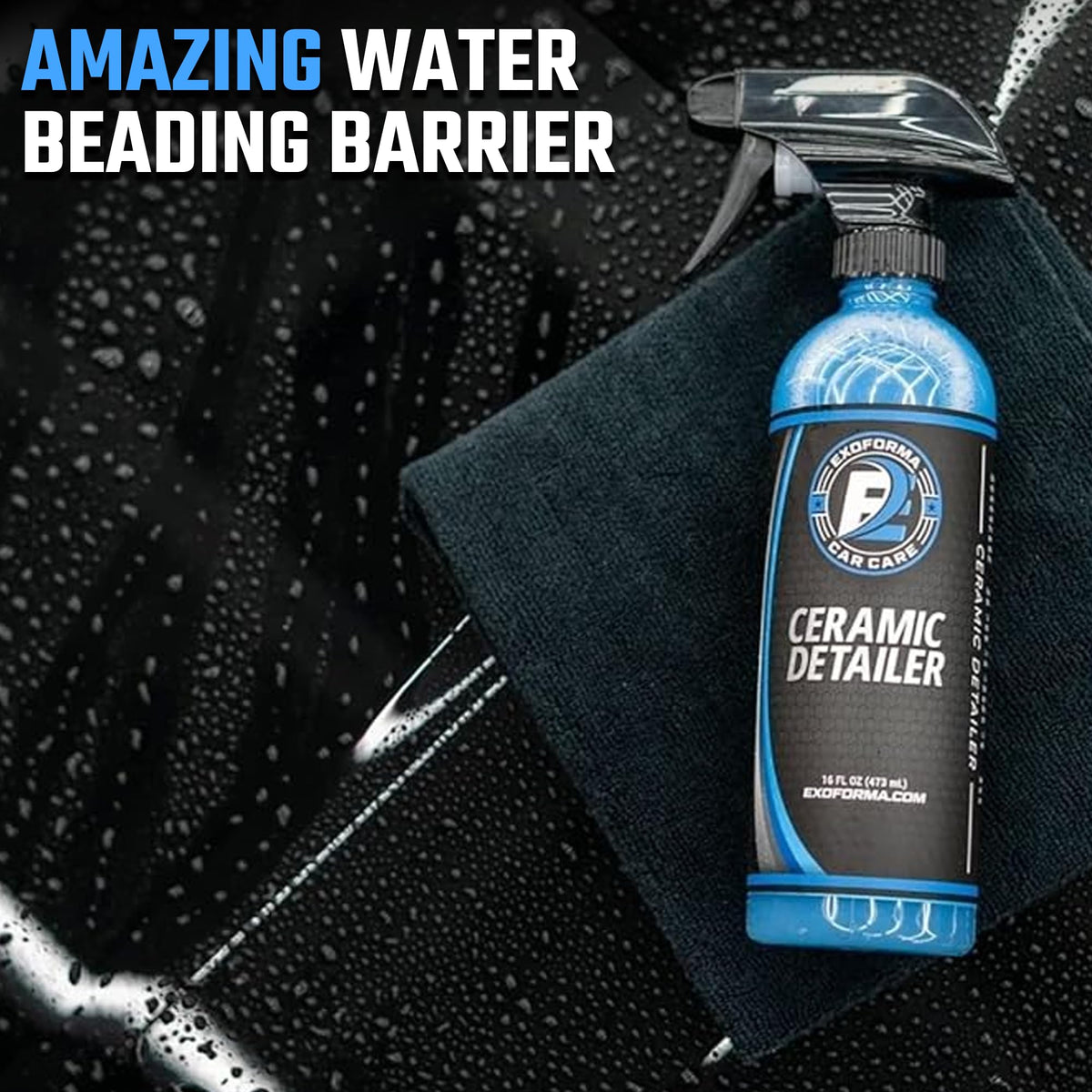 Water beading on treated surface with ExoForma indicating strong hydrophobic protection
