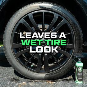 ExoForma being sprayed onto tire demonstrating easy application and fast results