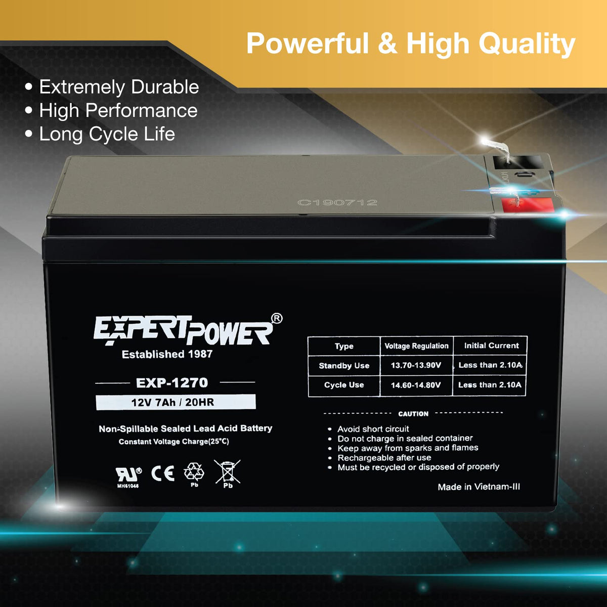 ExpertPower EXP1270 closeup of F1 terminal for clear contact points and reliable connection