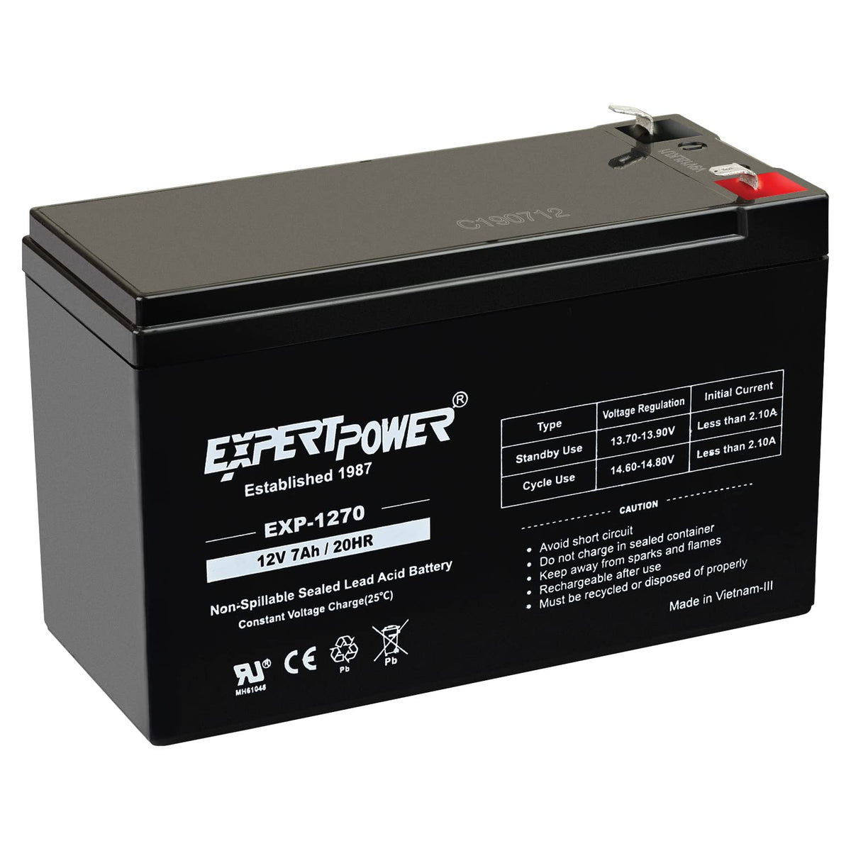 ExpertPower EXP1270 front view showing label and model for quick identification and compatibility