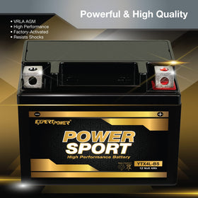 ExpertPower label and specs close-up showing 12V 4Ah and 120 CCA performance