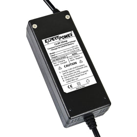 ExpertPower label specifications close-up showing voltage and current ratings for correct matching