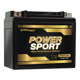 ExpertPower YTX12-BS front view showing compact sealed battery for easy replacement
