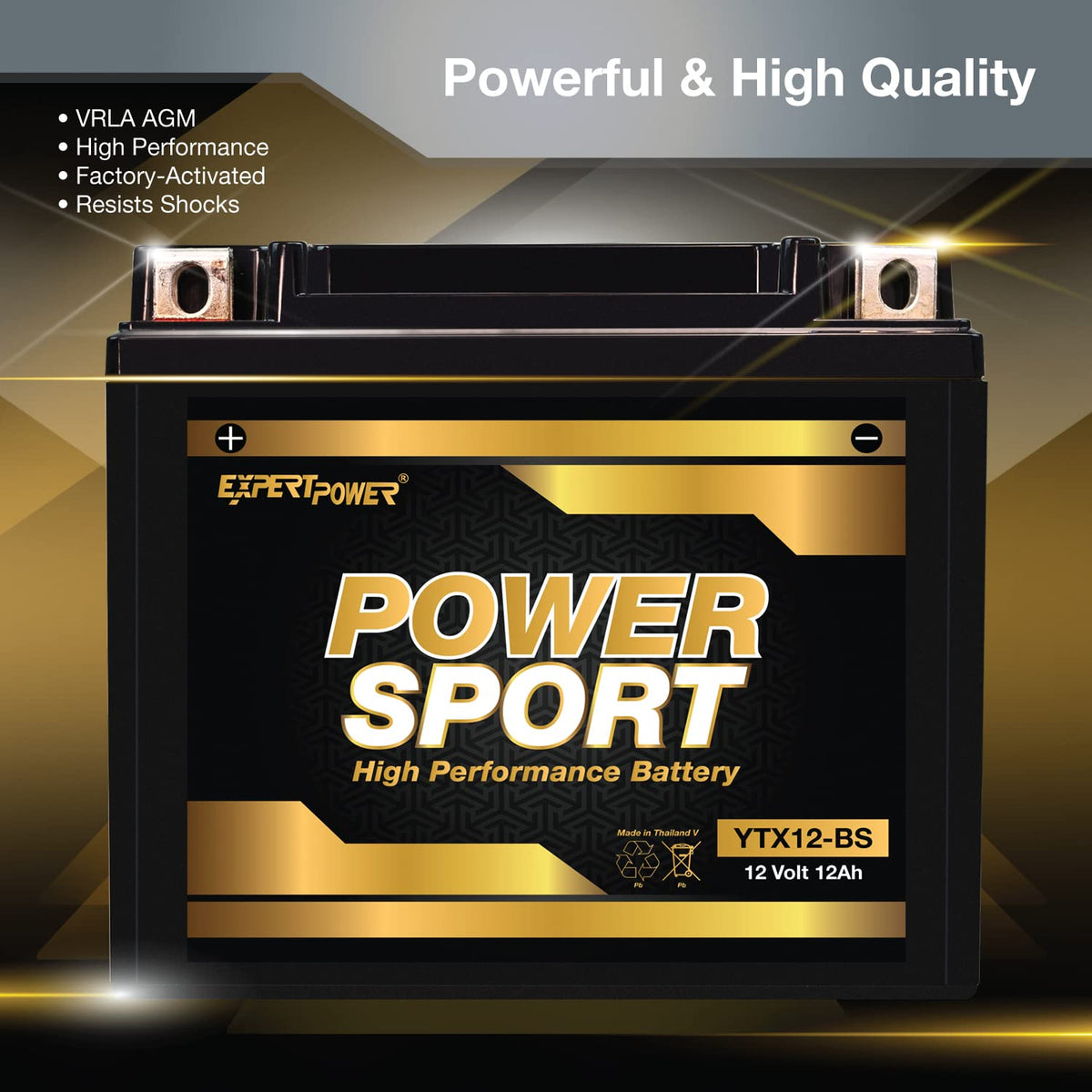 ExpertPower YTX12-BS label close-up displaying specs and compatibility information for buyers