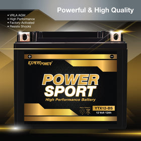 ExpertPower YTX12-BS label close-up displaying specs and compatibility information for buyers