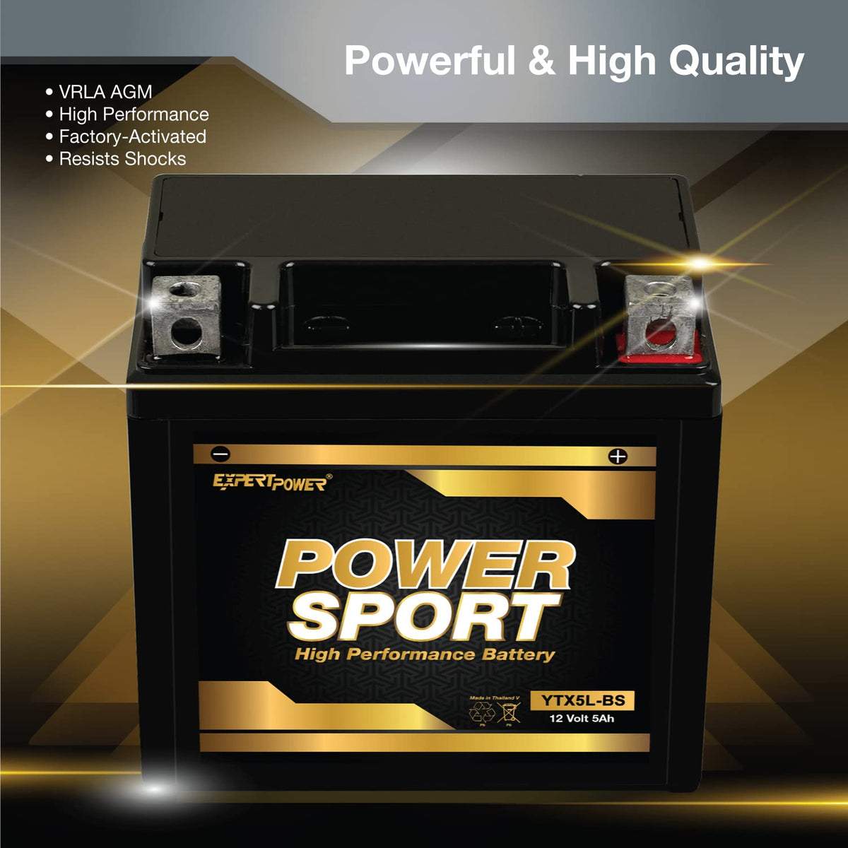 ExpertPower YTX5L-BS close-up label with specifications for buyer confidence
