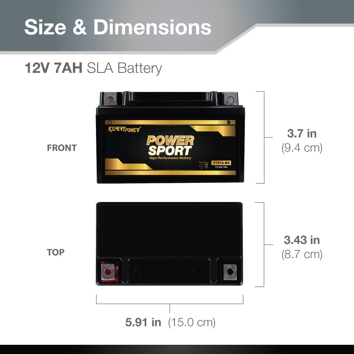 ExpertPower battery beside ruler showing dimensions for precise fit verification