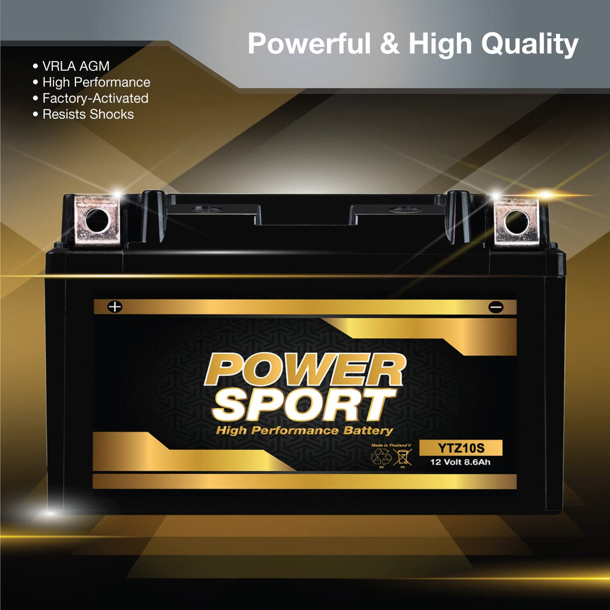 ExpertPower YTZ10S AGM mat detail highlighting sealed construction and vibration resistance