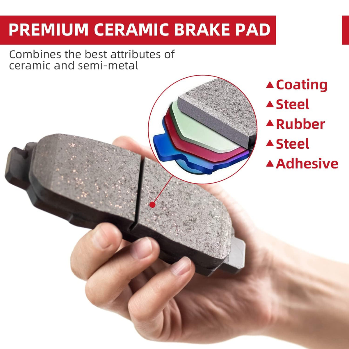 EXPPOWER close-up of ceramic friction surface highlighting low-dust performance