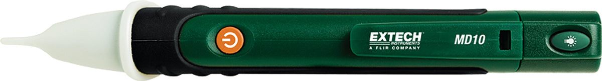 Extech MD10 front view pen detector showing clip and flashlight for quick access