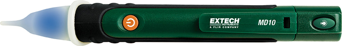 Extech MD10 tip close-up showing blue detection LED and precise sensing benefit