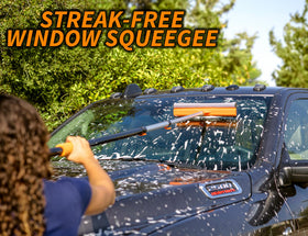 EXTEND-A-REACH window squeegee and wash mitt for streak-free glass care