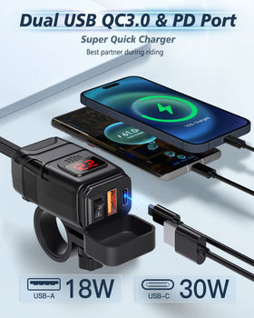 EXTRACTME close-up of USB-C USB-A ports and voltmeter for fast charging
