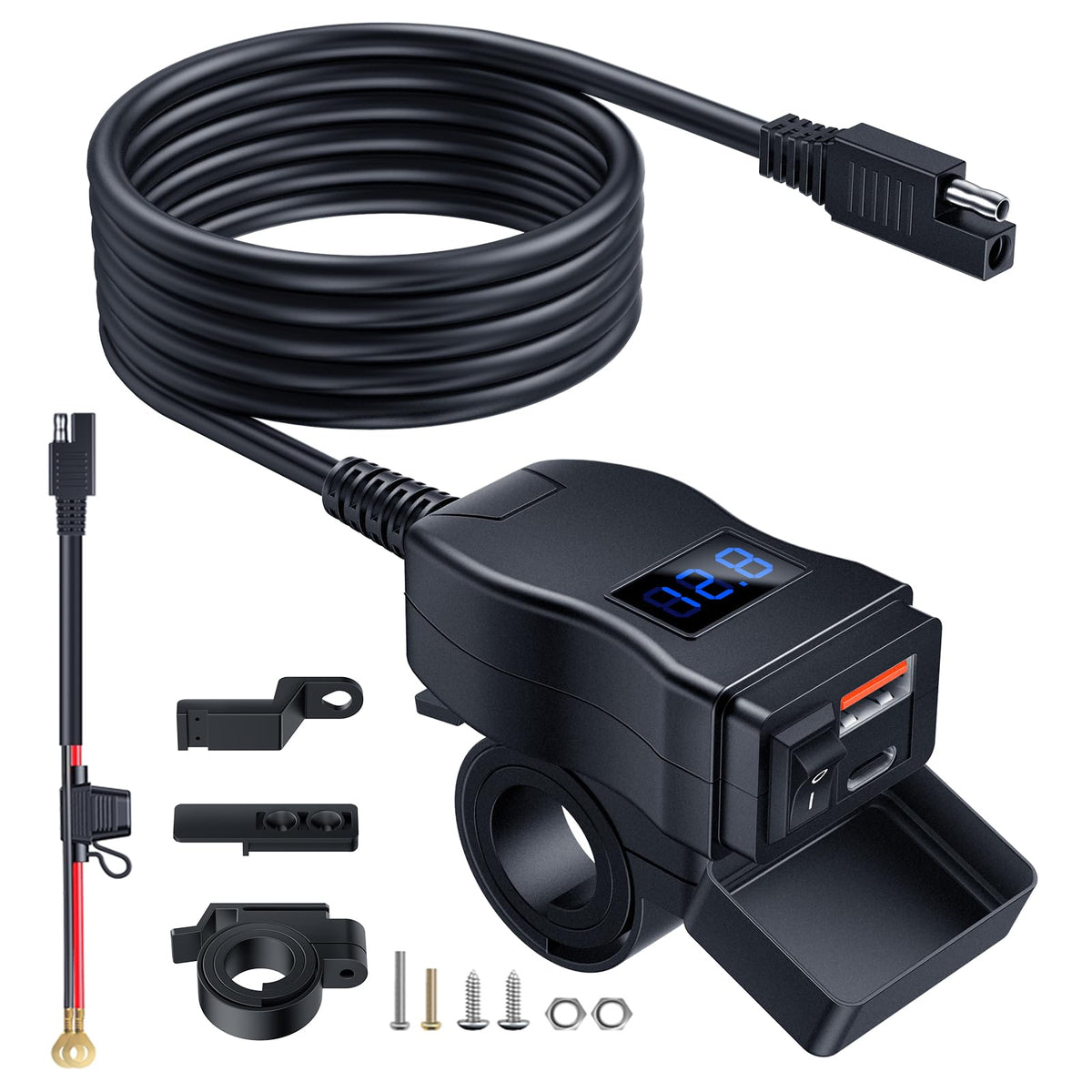 EXTRACTME front panel showing dual USB ports and waterproof housing for reliable charging